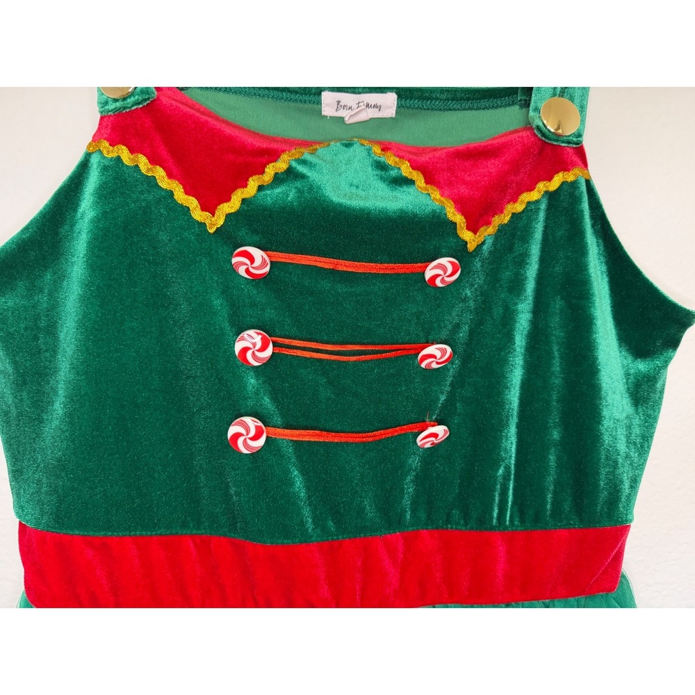 Elf Costume Dress Large Green Red Velvet Tulle Christmas Holiday Party - Picture 3 of 7